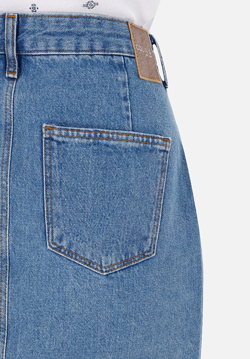 Afișați detalii pentru Fustă Din Denim Pentru Femei Cu Nasturi Drepți Slim Fit