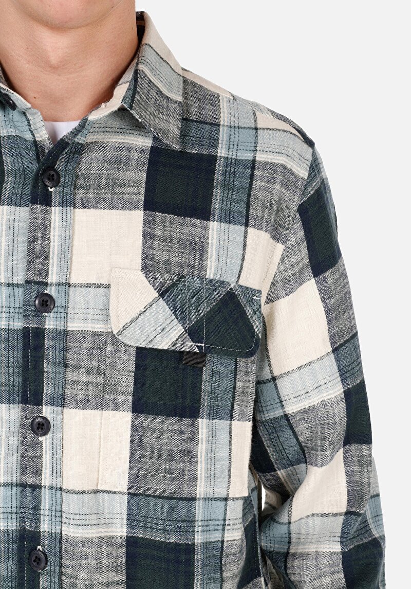 Afișați detalii pentru Regular Fit Cămașă Gât În Carouri Cămașă Verde Cu Mânecă Lungă Pentru Bărbați