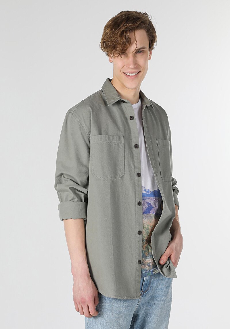 Imagine a Camasa Cu Maneca Lunga De Barbati Verde Comfort Fit  Cl1057508