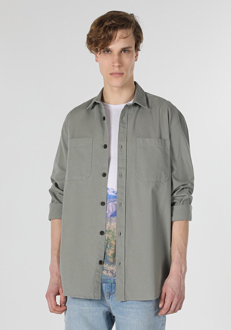 Imagine a Camasa Cu Maneca Lunga De Barbati Verde Comfort Fit Cl1057508