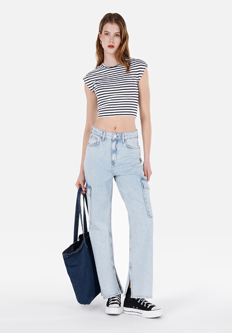 Imagine a Cargo Fit Talie Ascendentă Picior Conic Blugi İndigo Pentru Femei