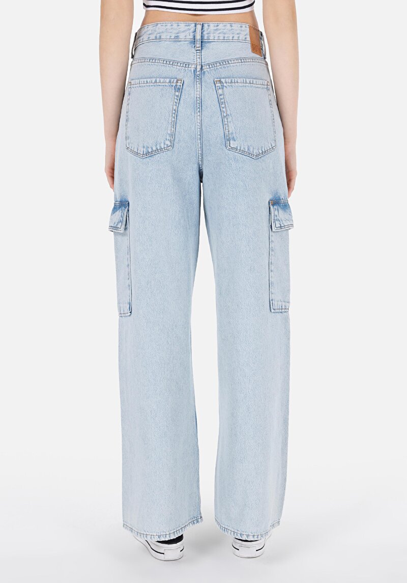 Afișați detalii pentru Cargo Fit Talie Ascendentă Picior Conic Blugi İndigo Pentru Femei