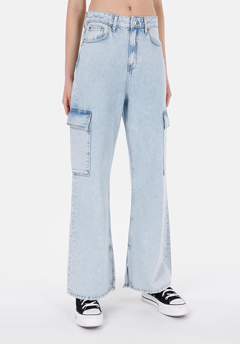 Afișați detalii pentru Cargo Fit Talie Ascendentă Picior Conic Blugi İndigo Pentru Femei