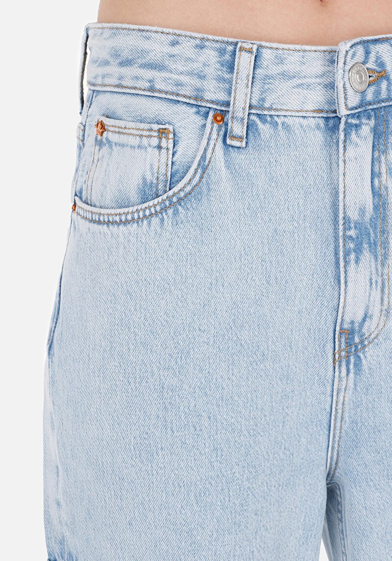 Afișați detalii pentru Cargo Fit Talie Ascendentă Picior Conic Blugi İndigo Pentru Femei