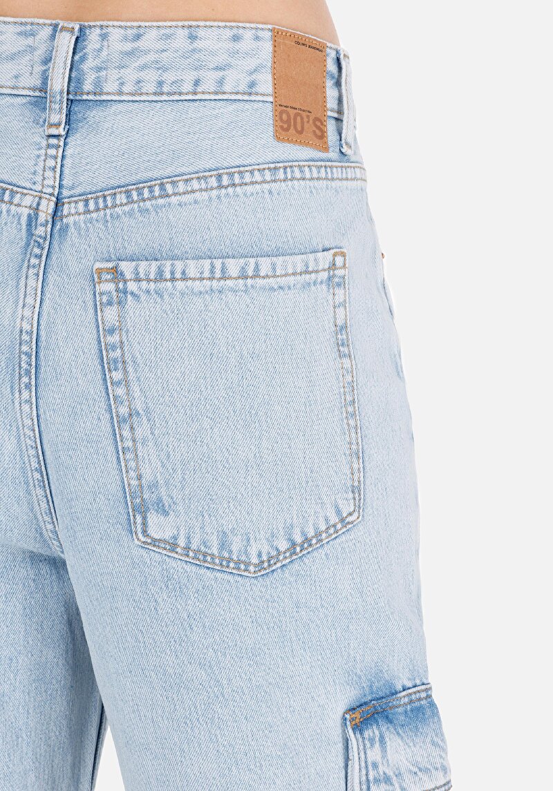 Afișați detalii pentru Cargo Fit Talie Ascendentă Picior Conic Blugi İndigo Pentru Femei