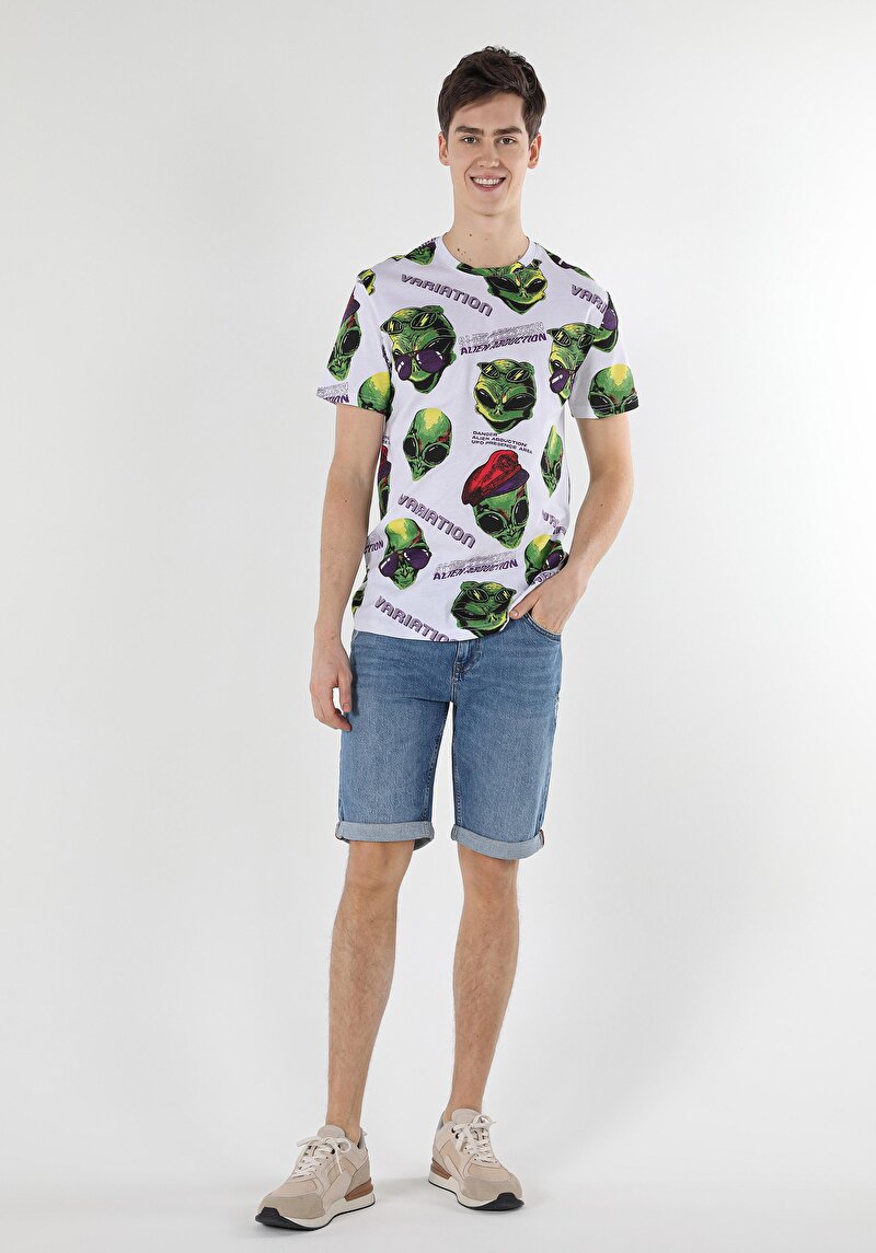 Imagine a Tricou Alb Cu Mânecă Scurtă Pentru Bărbați Comfort Fit Round Neck Printed