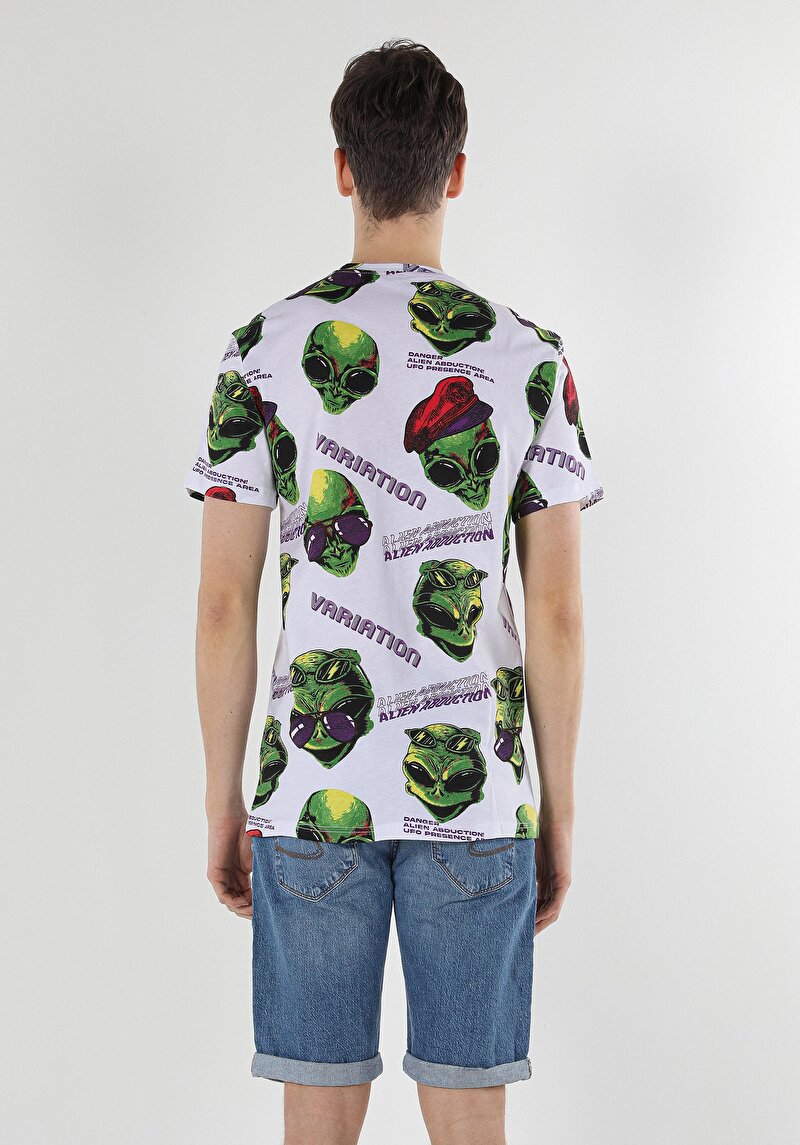 Imagine a Tricou Alb Cu Mânecă Scurtă Pentru Bărbați Comfort Fit Round Neck Printed