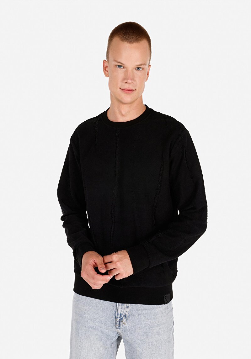 Imagine a Regular Fit Round Neck Drept Bărbați Negru Tricou Cu Mânecă Lungă