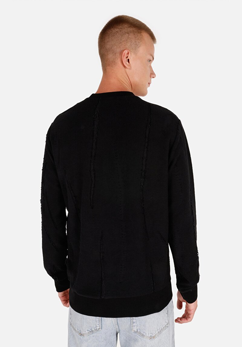 Afișați detalii pentru Regular Fit Round Neck Drept Bărbați Negru Tricou Cu Mânecă Lungă