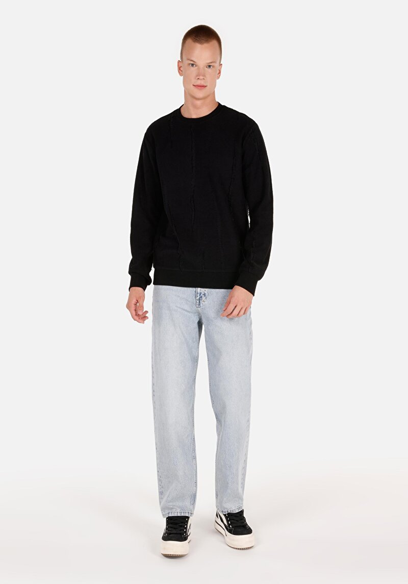 Afișați detalii pentru Regular Fit Round Neck Drept Bărbați Negru Tricou Cu Mânecă Lungă