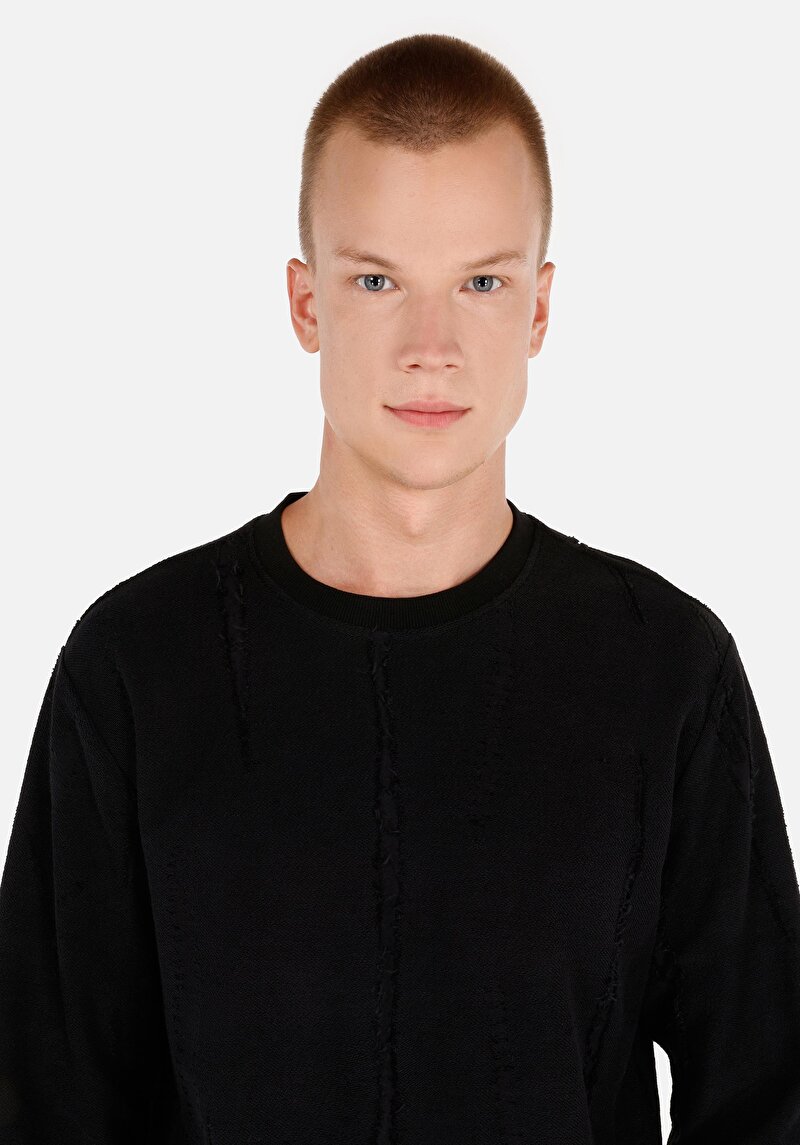 Afișați detalii pentru Regular Fit Round Neck Drept Bărbați Negru Tricou Cu Mânecă Lungă