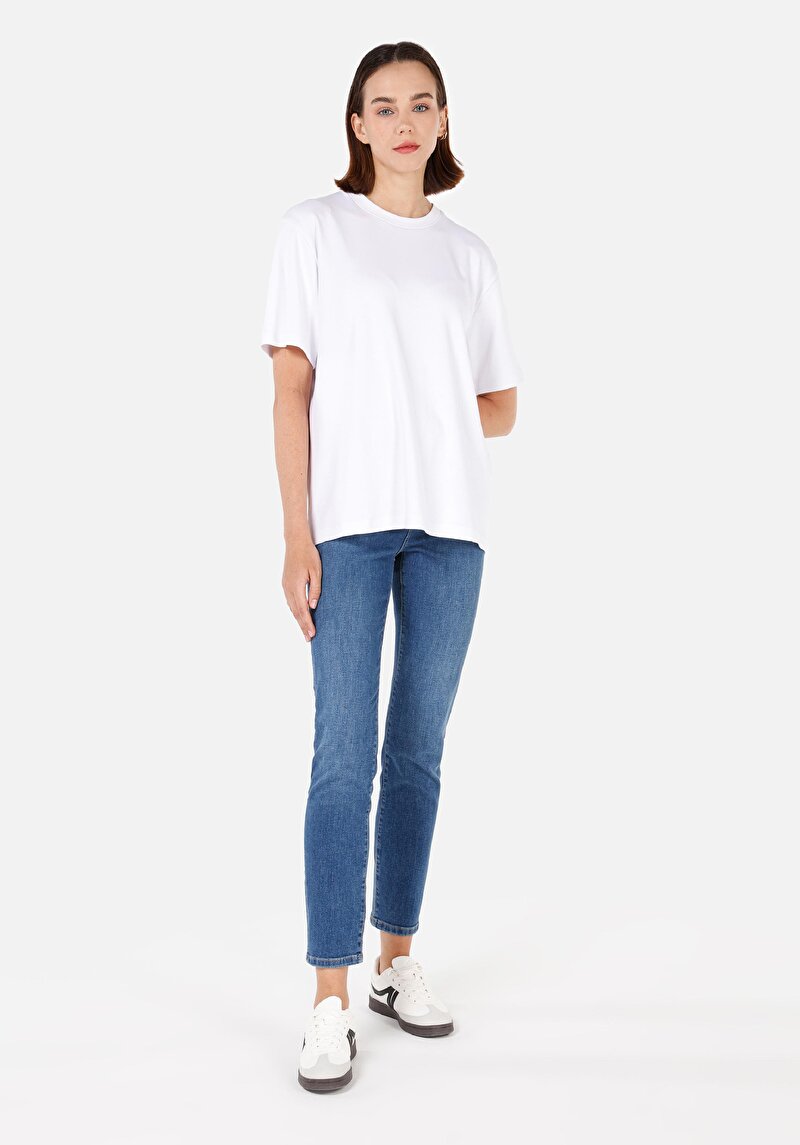 Imagine a Slim Fit Mid Waist Straight Leg Blugi İndigo Pentru Femei
