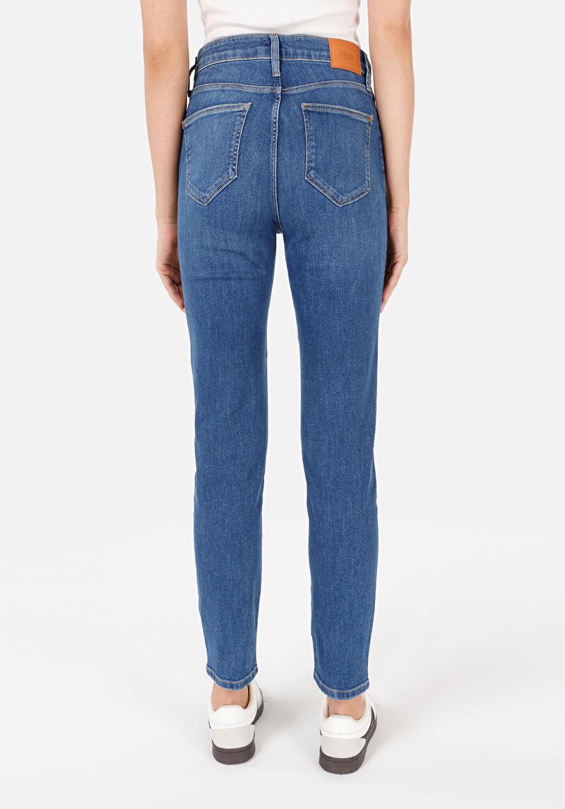 Afișați detalii pentru Slim Fit Mid Waist Straight Leg Blugi İndigo Pentru Femei