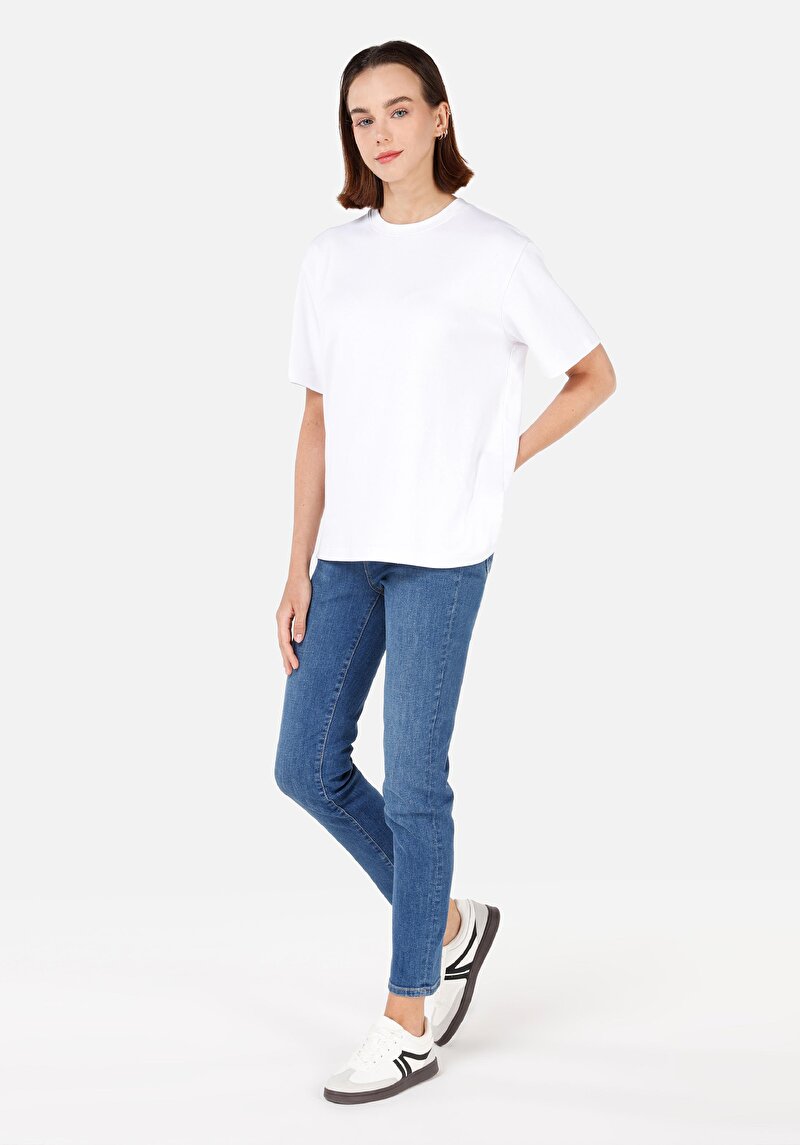 Imagine a Slim Fit Mid Waist Straight Leg Blugi İndigo Pentru Femei