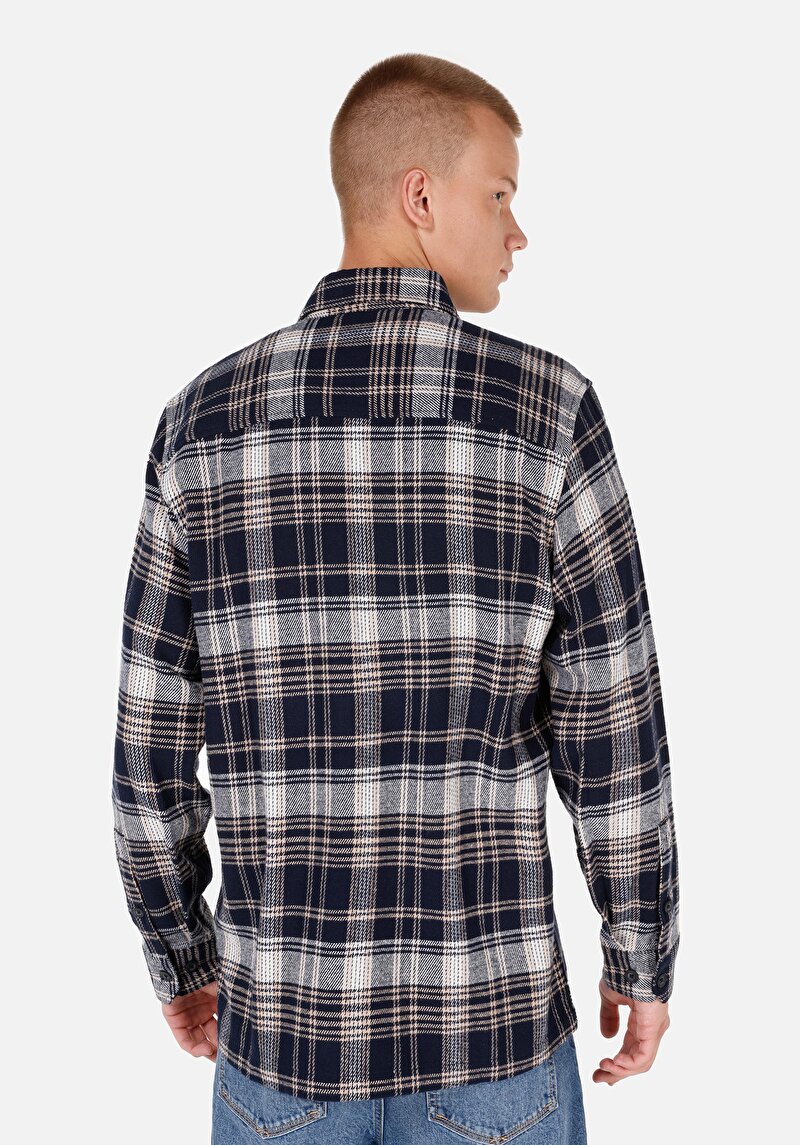 Afișați detalii pentru Cămașă Comfort Fit Gât În Carouri Cămașă Cu Mânecă Lungă Bleumarin Pentru Bărbați