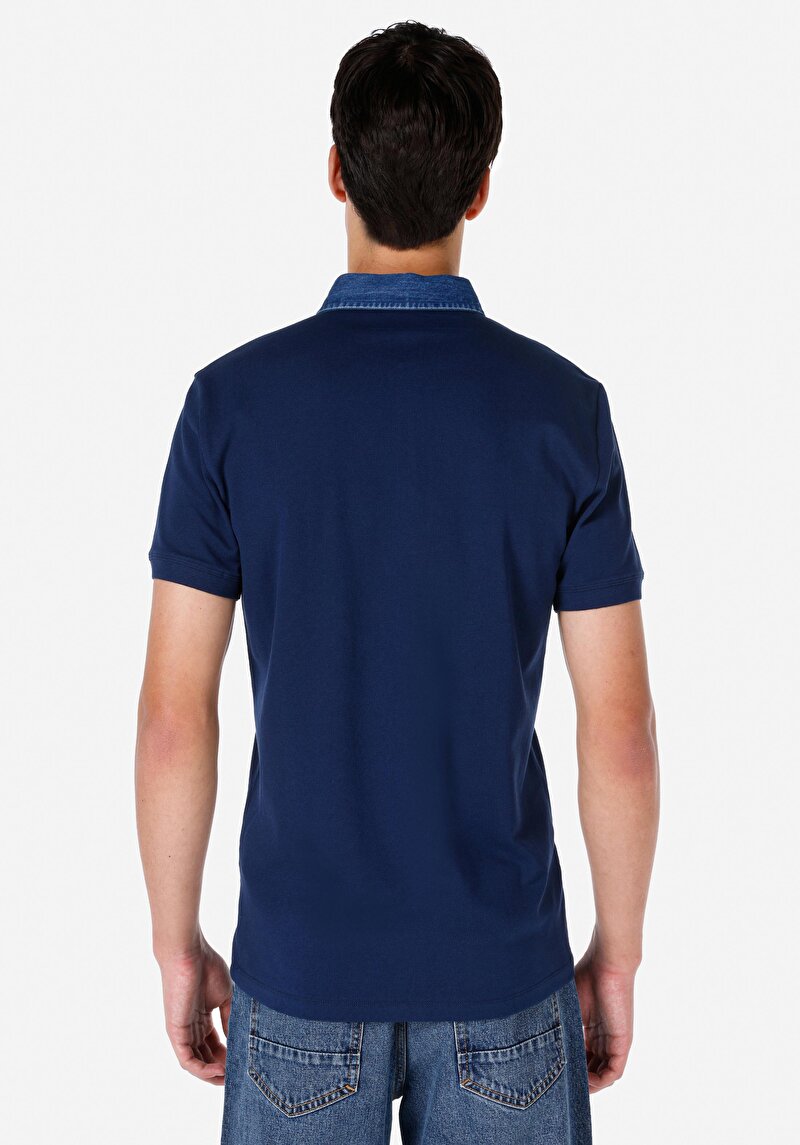 Afișați detalii pentru Slim Fit Polo Collar Drept Bărbați Bleumarin Tricou Cu Mânecă Scurtă