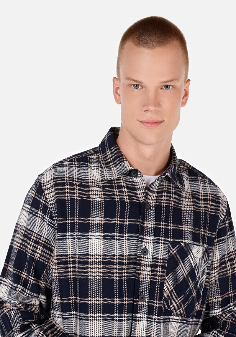 Afișați detalii pentru Cămașă Comfort Fit Gât În Carouri Cămașă Cu Mânecă Lungă Bleumarin Pentru Bărbați