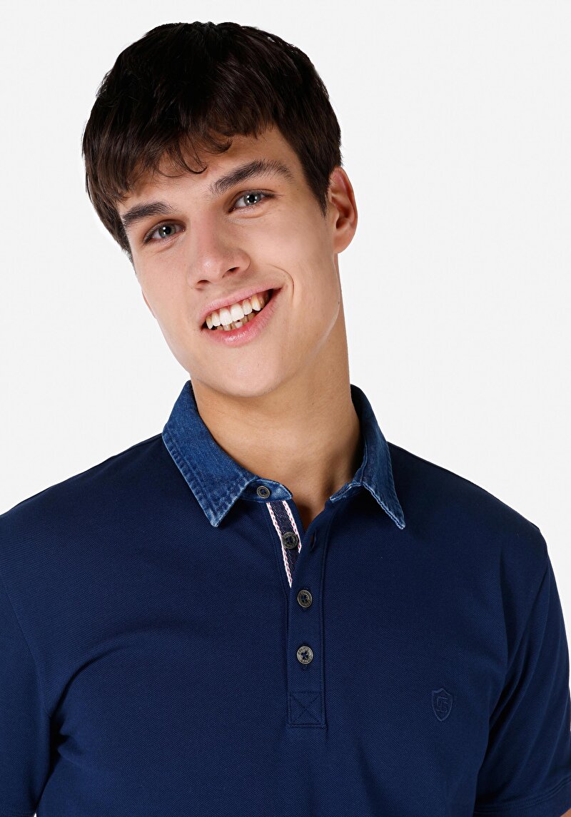 Afișați detalii pentru Slim Fit Polo Collar Drept Bărbați Bleumarin Tricou Cu Mânecă Scurtă