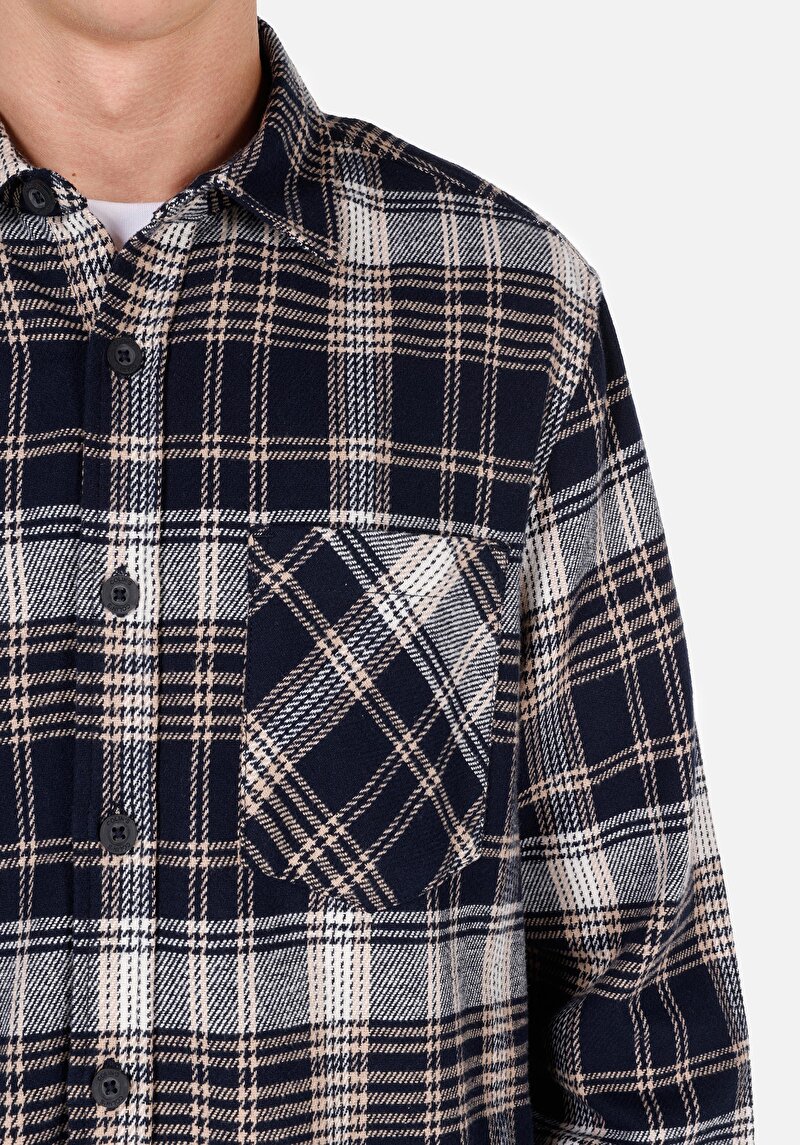 Afișați detalii pentru Cămașă Comfort Fit Gât În Carouri Cămașă Cu Mânecă Lungă Bleumarin Pentru Bărbați