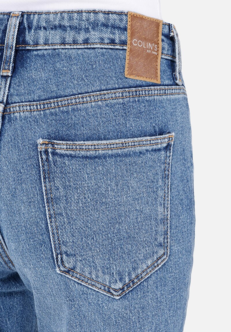 Afișați detalii pentru Mom Fit Slim Leg Blugi İndigo Pentru Femei