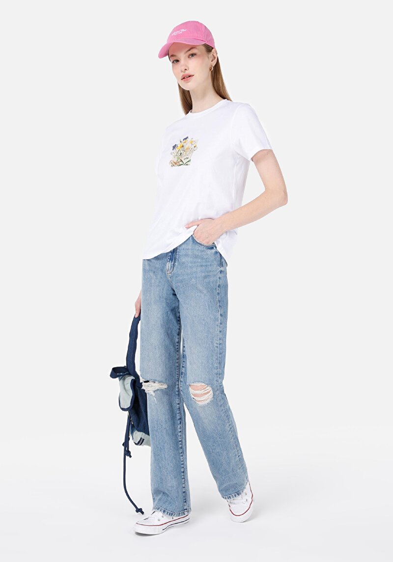 Afișați detalii pentru Drept Fit Talie Ascendentă Picior Lungime Lungime Blugi Indigo Pentru Femei