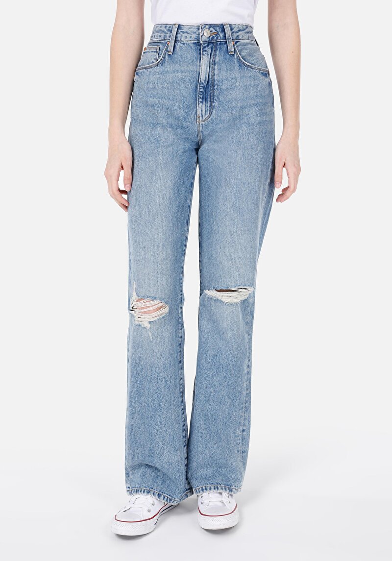 Imagine a Drept Fit Talie Ascendentă Picior Lungime Lungime Blugi Indigo Pentru Femei