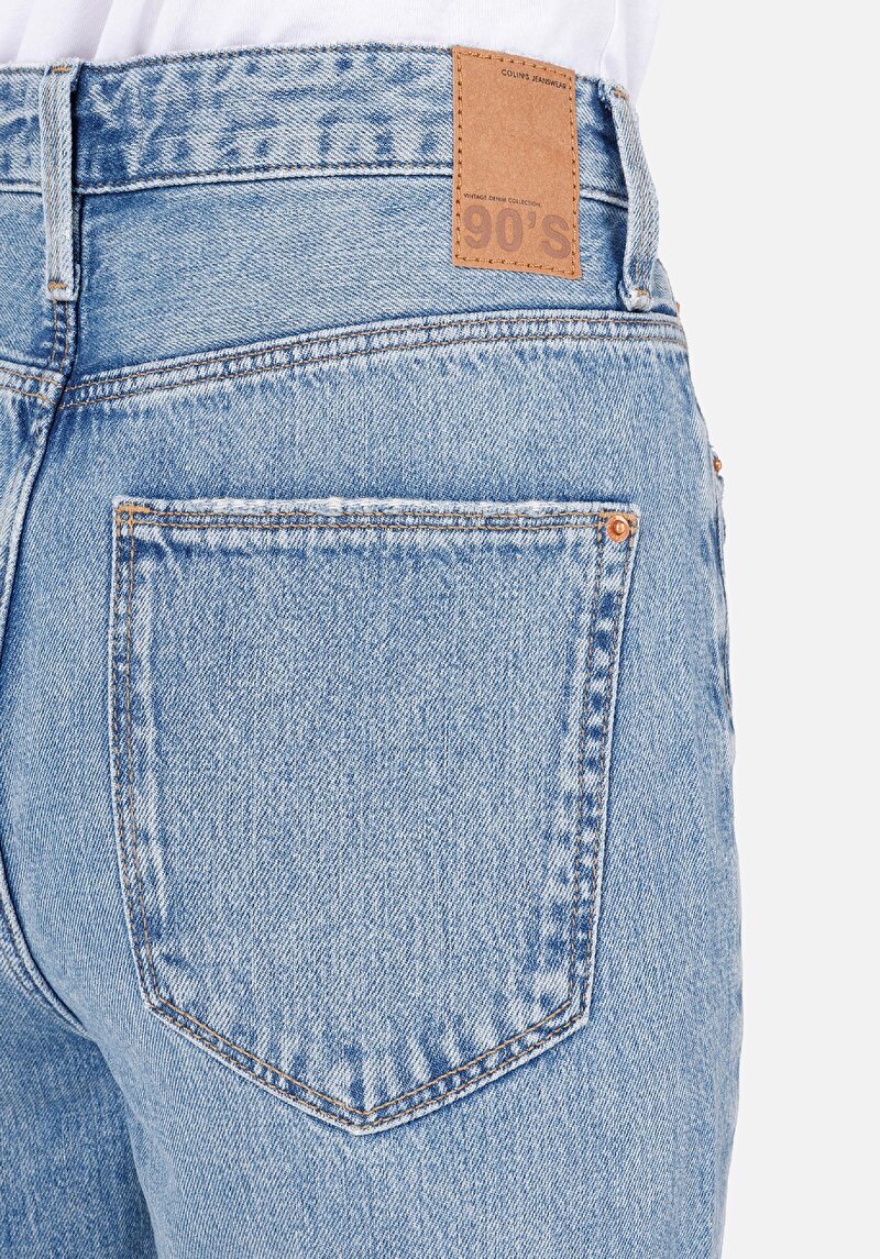 Afișați detalii pentru Drept Fit Talie Ascendentă Picior Lungime Lungime Blugi Indigo Pentru Femei