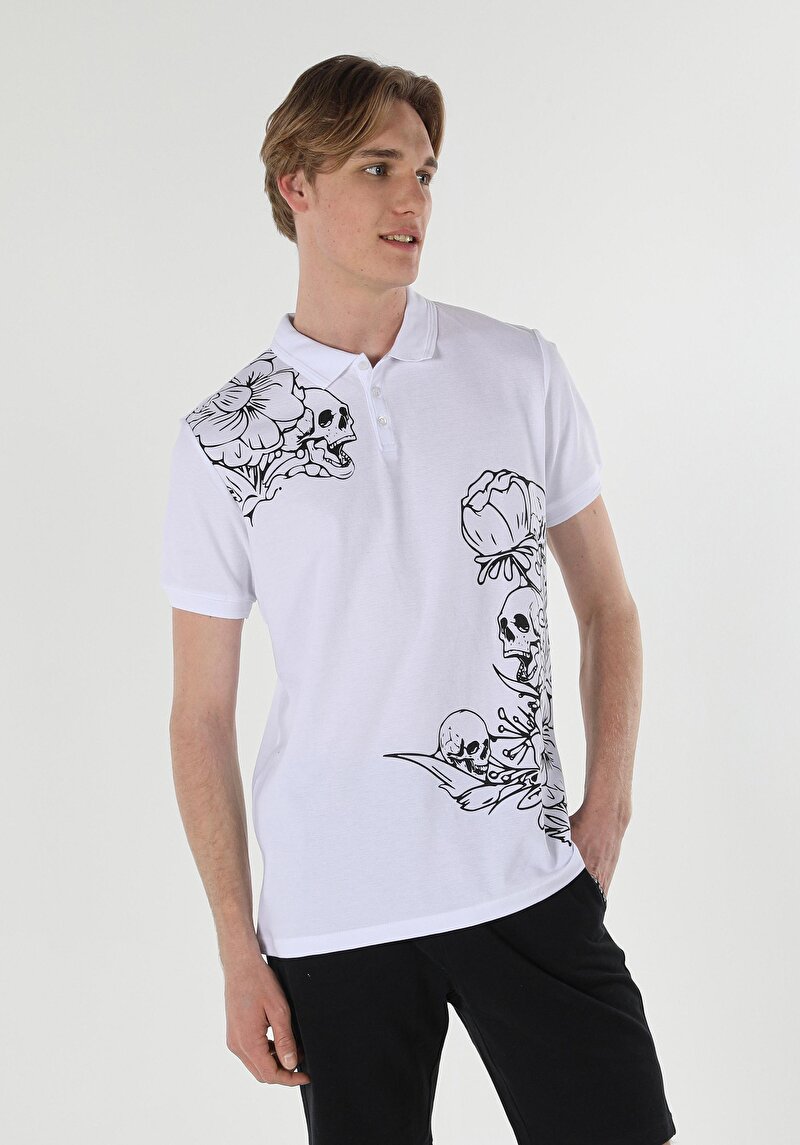 Imagine a Regular Fit Polo Neck Drept Bărbați Alb Tricou Cu Mânecă Scurtă