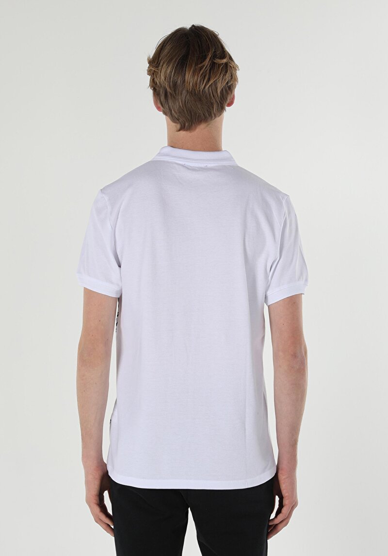 Afișați detalii pentru Regular Fit Polo Neck Drept Bărbați Alb Tricou Cu Mânecă Scurtă