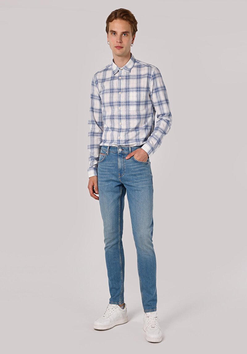 Imagine a Blugi Din Denim Pentru Bărbați Cu Talie Joasă Și Talie İngustă Slim Fit