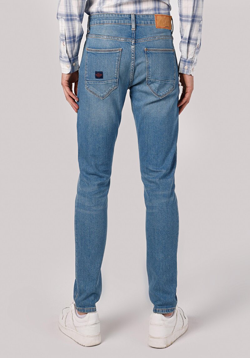 Imagine a Blugi Din Denim Pentru Bărbați Cu Talie Joasă Și Talie İngustă Slim Fit