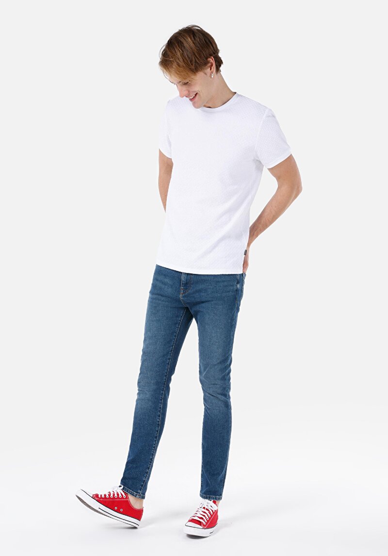 Imagine a Skinny Fit Talie Înaltă Picior Îngust Blugi İndigo Pentru Bărbați