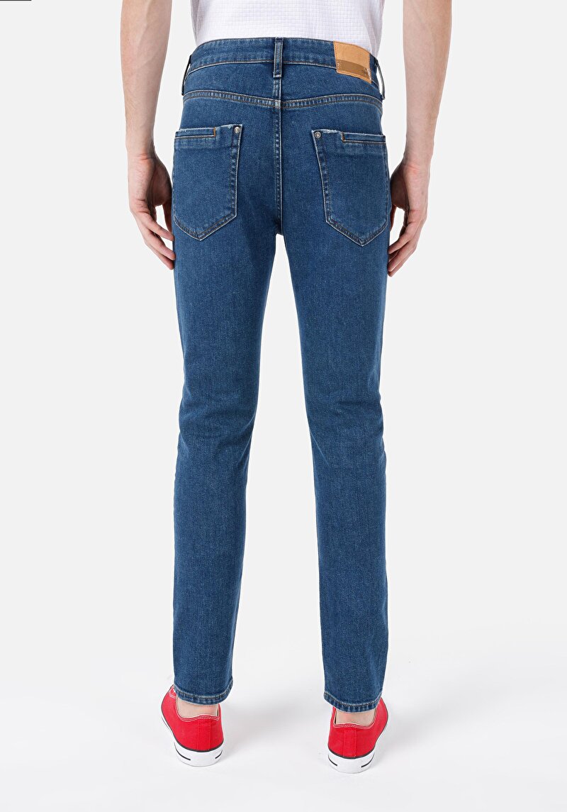 Imagine a Skinny Fit Talie Înaltă Picior Îngust Blugi İndigo Pentru Bărbați