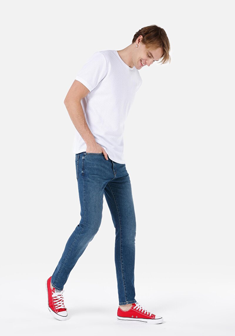 Afișați detalii pentru Skinny Fit Talie Înaltă Picior Îngust Blugi İndigo Pentru Bărbați