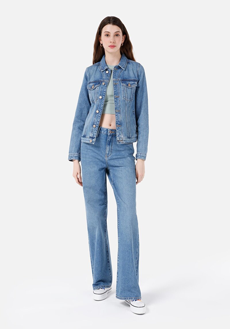 Imagine a Regular Fit Talie Înaltă Picior Larg Blugi Din Denim Pentru Femei