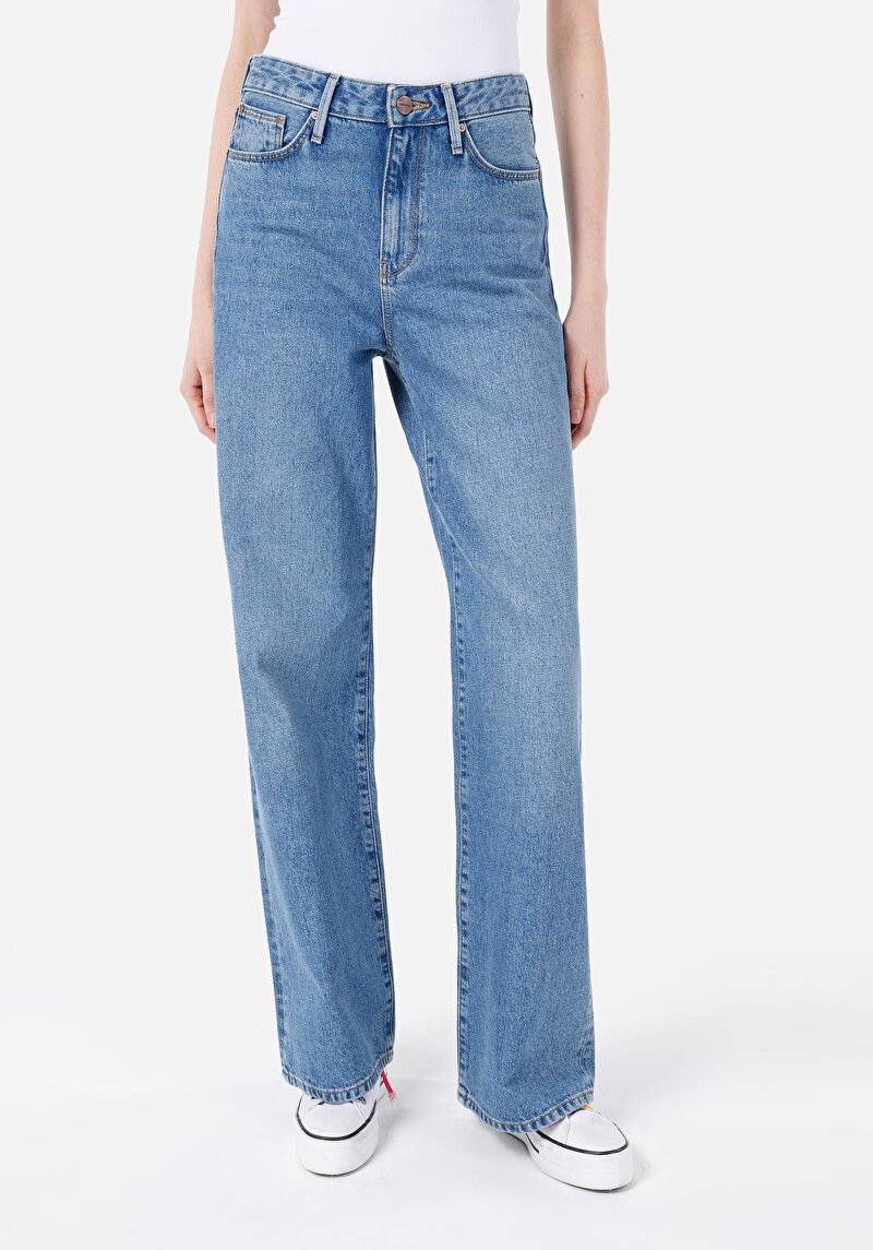 Imagine a Regular Fit Talie Înaltă Picior Larg Blugi Din Denim Pentru Femei