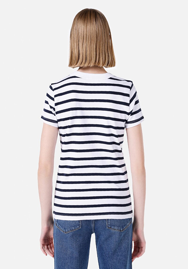 Afișați detalii pentru Slim Fit Round Neck Striped Tricou Cu Mânecă Scurtă Pentru Femei Bleumarin