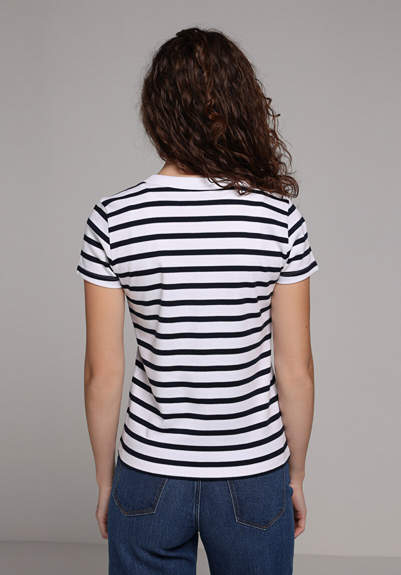 Imagine a Slim Fit Round Neck Striped Tricou Cu Mânecă Scurtă Pentru Femei Bleumarin
