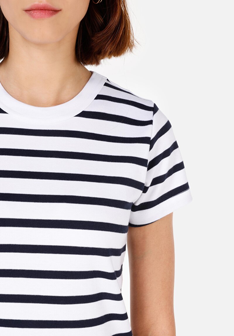 Afișați detalii pentru Slim Fit Round Neck Striped Tricou Cu Mânecă Scurtă Pentru Femei Bleumarin