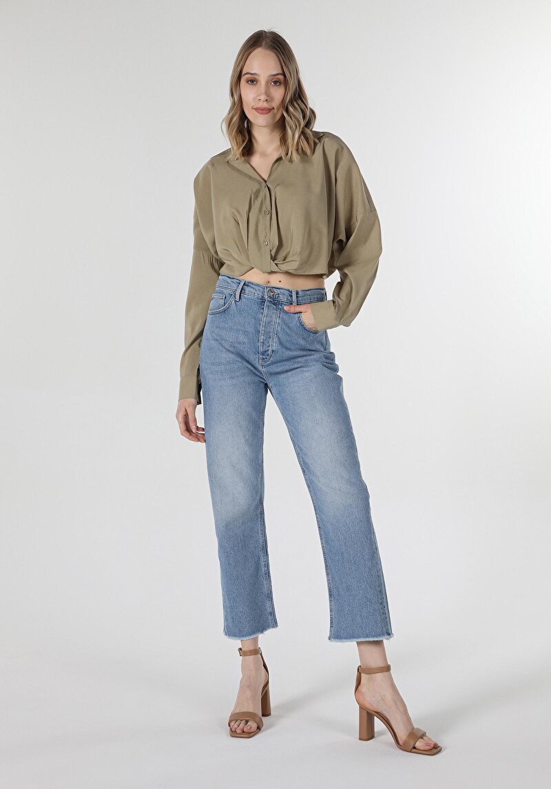 Imagine a Cămașă Cu Gât Pentru Femei Cămașă Verde Cu Mânecă Lungă