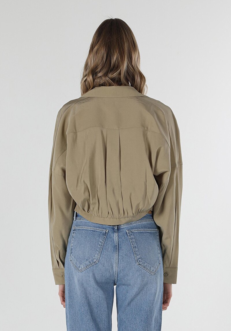 Afișați detalii pentru Cămașă Cu Gât Pentru Femei Cămașă Verde Cu Mânecă Lungă