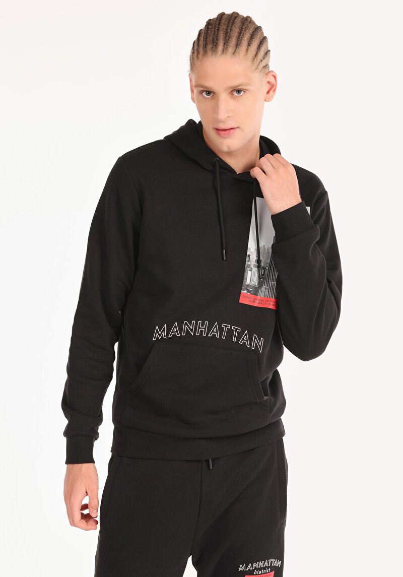 Imagine a Hanorac Negru Pentru Bărbați Regular Fit