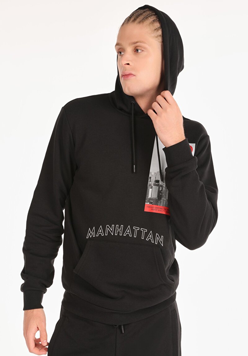 Afișați detalii pentru Hanorac Negru Pentru Bărbați Regular Fit