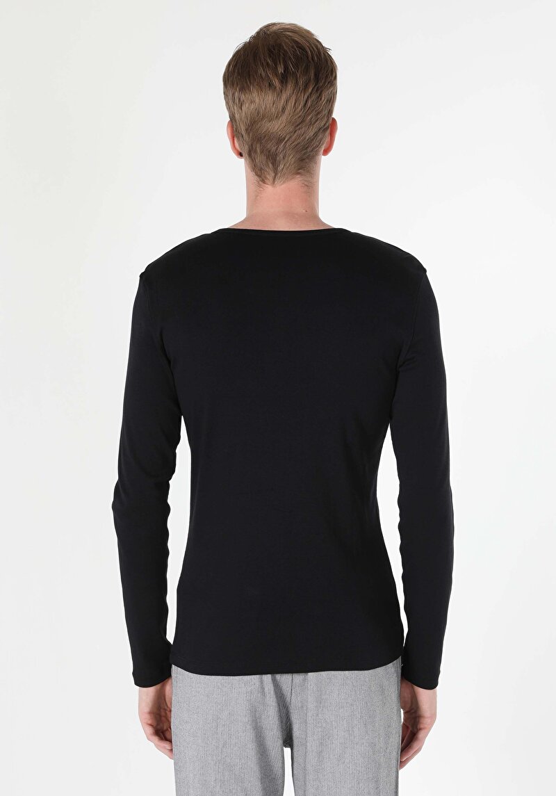 Imagine a Tricou Cu Maneca Lunga De Barbati Negru Slim Fit Cl1022847