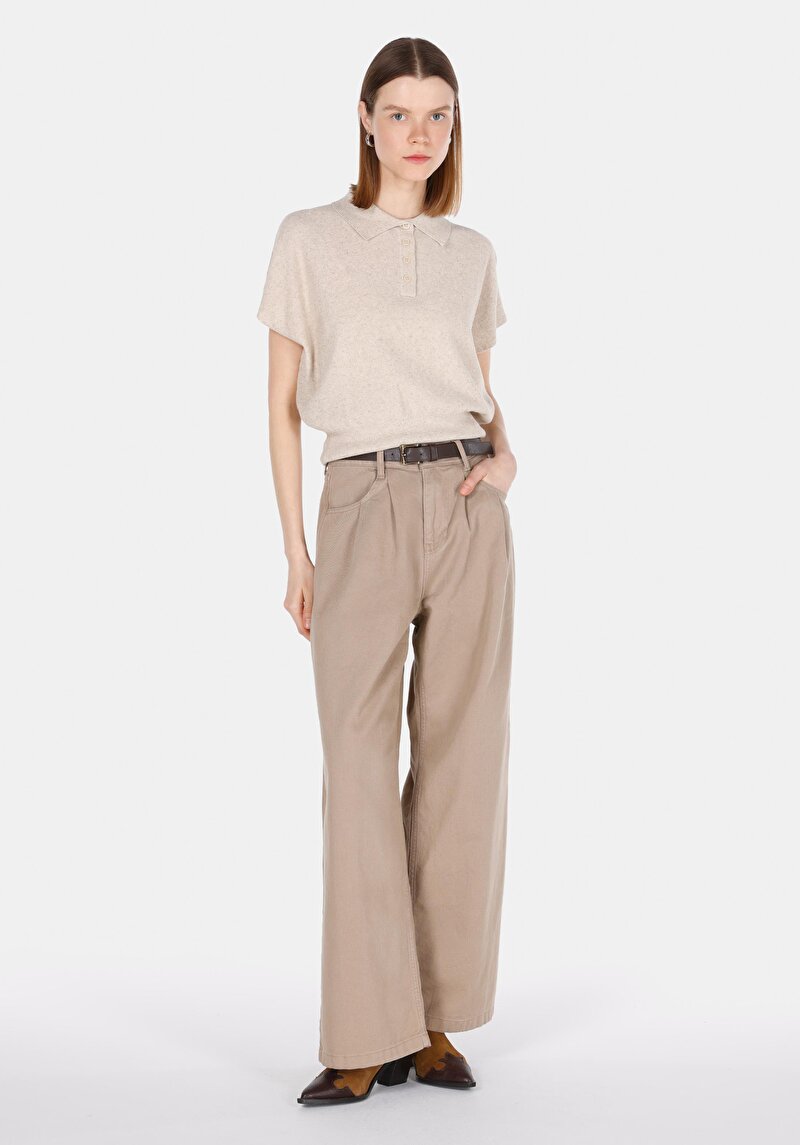 Imagine a Pulover Cu Mâneci Scurte De Dama Bej Regular Fit Cl1073130