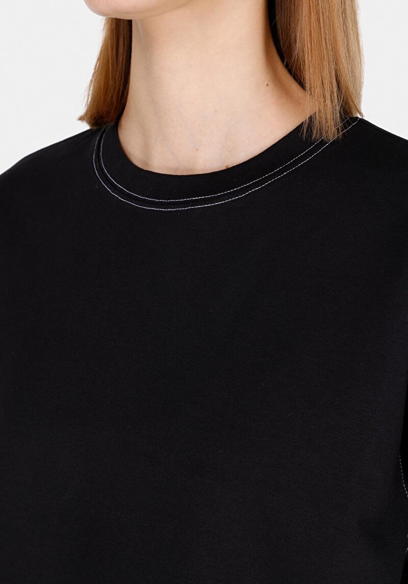 Afișați detalii pentru Regular Fit Round Neck Drept Negru Tricou Manșon Scurt Pentru Femei