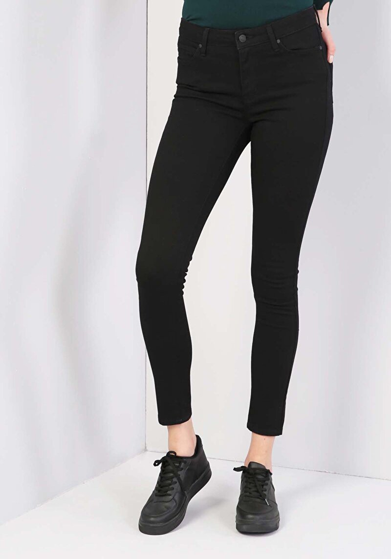 Imagine a Super Slim Fit Talie Medie Super Narrow Leg Blugi Negri Pentru Femei