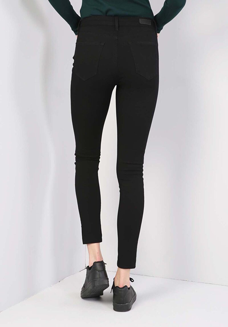 Imagine a Super Slim Fit Talie Medie Super Narrow Leg Blugi Negri Pentru Femei