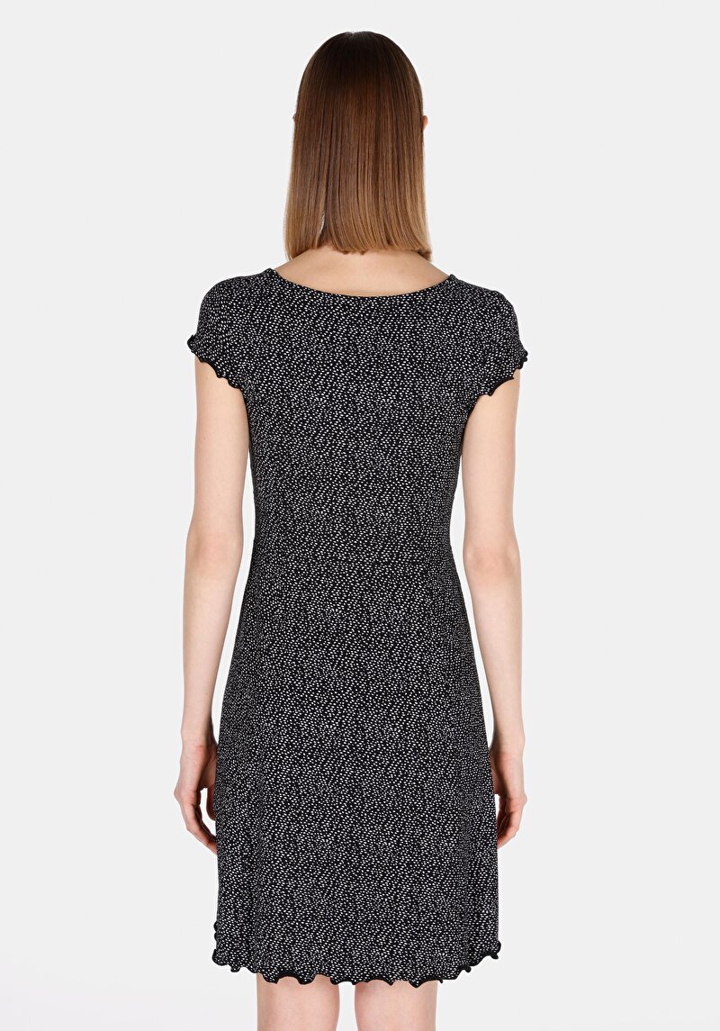 Imagine a Slim Fit Floral Rochie Neagră Cu Mânecă Scurtă Pentru Femei