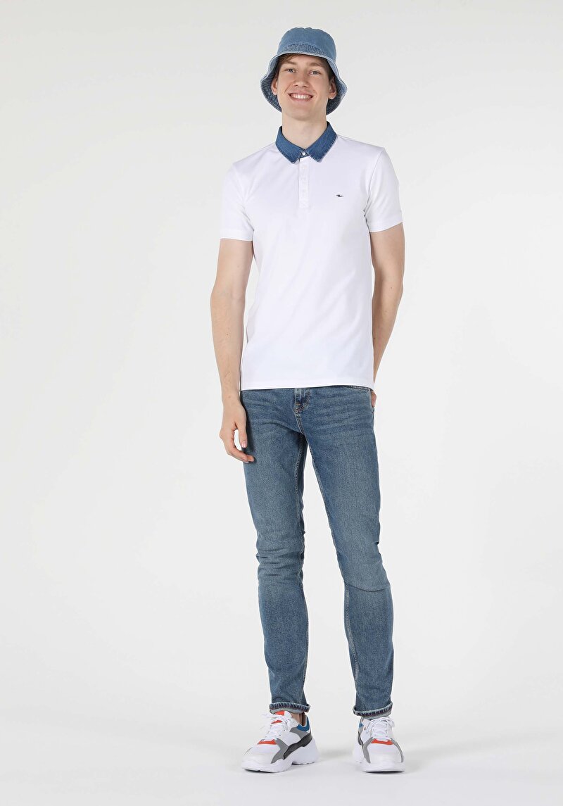 Imagine a Tricou Polo Cu Maneca Scurta De Barbati Alb Slim Fit  Cl1033370
